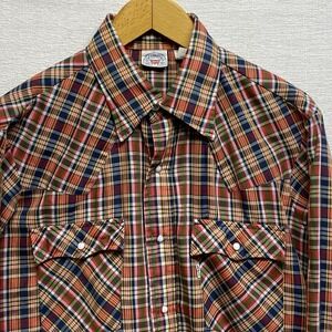 Levi's  Vintage 1970's White Tag  Pearl Snap Long Sleeve Mens L  Red Plaid USA